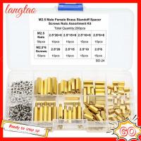 LANGTAO 200 Pcs M2.5 ทองเหลืองฐานสิบหกตัวผู้และตัวเมีย แผงวงจรหลัก PCB ทองสีทอง ชุดน็อตและสลักเกลียว สเปเซอร์เพิ่มระยะ ชุดสกรูน็อตเกลียว โครงการอิเล็กทรอนิกส์ DIY