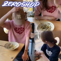 Zero shop?พร้อมส่ง? (Zero-21019) เสื้อไหมพรมแขนสั้น คอกลมผ้านิ่มอักษรรูปหัวใจ  -C