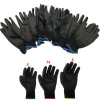 LP9U 1/6 Pairs Non-slip Anti-static Black Nylon Coated Work Gloves Polyurethane Labor Protection