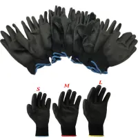 SR2N 1/6 Pairs Non-slip Anti-static Black PU Labor Protection Coated Polyurethane Work Gloves