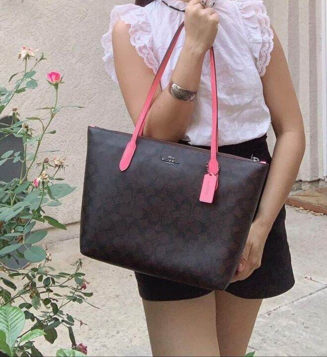 Original Coach Zip Top Tote In Signature Canvas Women's Tote Bag C4455