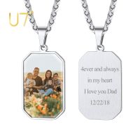 U7 Custom Octangle Dog Tag Photo Necklace Personalized Picture Pendant Full Color Image Print Engraved Memorial Keepsake Jewelry