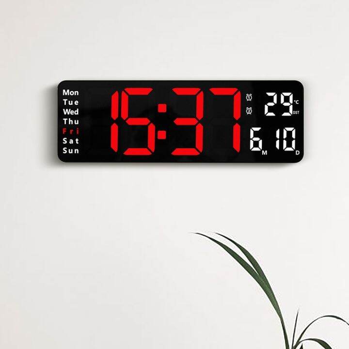 Large LED Digital Wall Clock Remote Control Temp Date Week Display