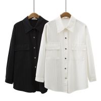 【มีไซส์ใหญ่】Plus Size XL-4XL Womens Solid Color White Black Full Cotton Spring Autumn Blouses Ladies Long Sleeved Elegant Female Tops Oversized A-line Blusas