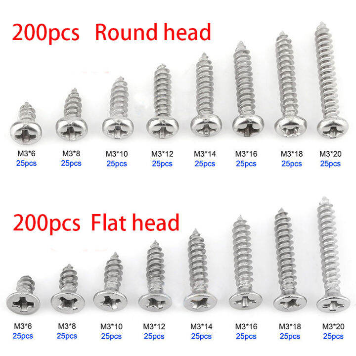 ชุดสกรูหัวโลหะสเตนเลสแบน-m3-200ชิ้นชุดสำหรับเฟอร์นิเจอร์ไม้น็อตขนาดต่างๆในตัวที่มีความแข็งแรงสูง