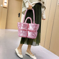 Check Women Down Bag Simple Winter Cotton-Padded Bag Solid Color Soft Nylon Casual Fashion Warm Elegant Portable For Girls Shopping