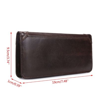 （Layor wallet） กระเป๋าสตางค์หนังแท้แบบยาวสำหรับผู้ชาย Bifold Money Card Holder Clutch Purse Slim Hot N7MF