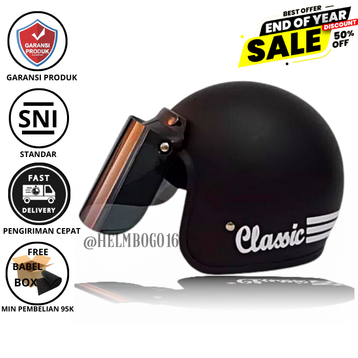 helm bogo classic wanita kaca Datar/cembung dewasa SNI Helm Helem Bogo