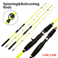 คันเบ็ดปั่น Baitcasting ไฟเบอร์กลาส2ชิ้นน้ำหนักเบา,อุปกรณ์น้ำจืดน้ำเค็มคันเบ็ดแบบพกพา1.6/1.8ม. มีสินค้าในสต็อก