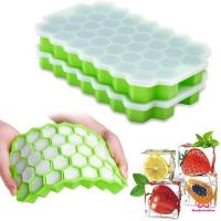 【Ready Stock】 ❅ C14 37 Grid Creative Honeycomb Ice Cube Maker Reusable Trays Silicone Ice cube Mold BPA Free Ice Mould with Removable Lids