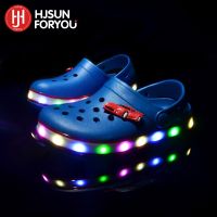 2023 Summer Children Hole Sandals LED Lighted Flashing Light Shoes Boys Girls Beach Sandals Kids Breathable Fashion Sneakers