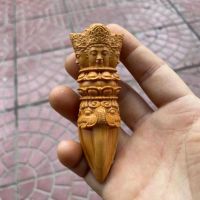 9x2.5cm Four Faces Wood Carving Exquisite Delicate Amulet Buddhist Tibetan Nepal Pendant Vajra Hand Pieces Crafts