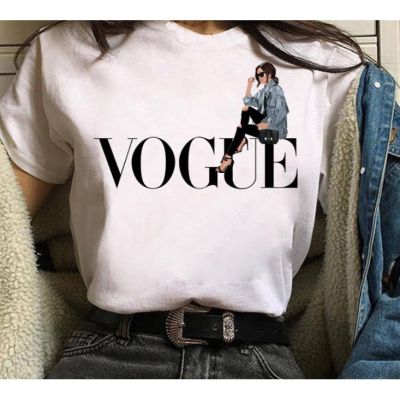 LEMON เสื้อยืดแขนสั้น พิมพ์ลาย VOGUE Princess สีขาว พลัสไซซ์ แฟชั่นฤดูใบไม้ผลิ สไตล์ยุโรป และอเมริกา สําหรับผู้หญิง