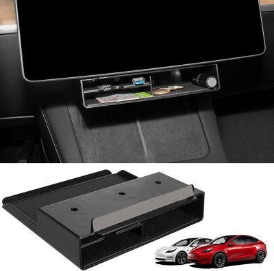 ABS Car Under-screen Storage Organizer Box For Tesla Model 3 Model Y Accessories Key Card Gadget Storage Large Space 2021 2022