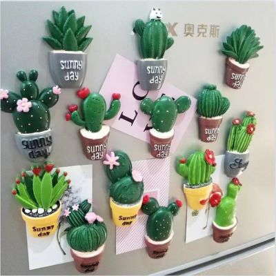 Cute Succulent Cactus Flower Fridge Magnet Creative Resin Home Decor