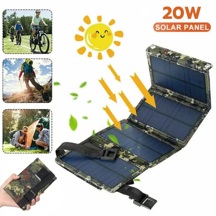 โซล่าเซลล์พกพา-solar-cells-foldable-panel-แผงชาร์จ-โซลาเซลล์-พับได้-5v-20w-กันน้ำ-water-proof-charger-พร้อมพอร์ท-usb-port-พลังงานแสงอาทิตย์-sunpower-outdoor-ally-like-2023-รับประกัน10ปี-ไฟโซล่าเซลล์-ส