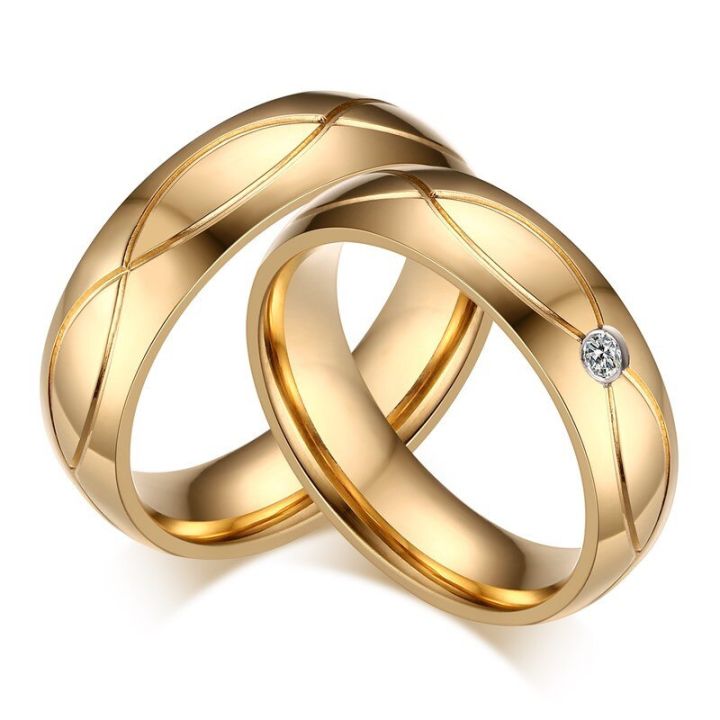 kotik-2023ใหม่แหวนแต่งงานคริสตัลหินทองสแตนเลสสตีลสีคู่สำหรับผู้หญิงผู้ชายของขวัญเครื่องประดับครบรอบคู่รัก