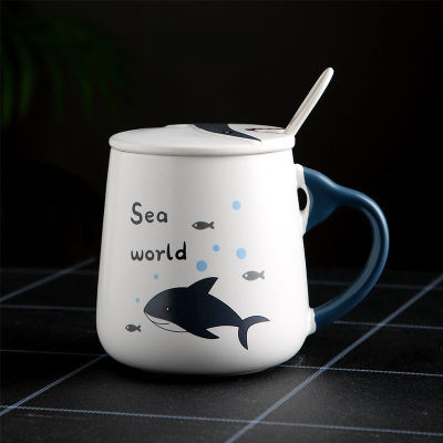 Mugs Coffee Cups 420ml Ceramic Mugs Cartoon Cactus Shark Cat Dog Fruit Mugs with Spoon Lid Milk Cup Mark Drinkware Novelty Gifts
