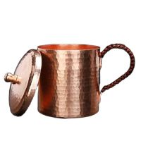 【CW】Handcrafted Pure Copper Beer Coffee Cup with Cover Retro Weave Handle Thickened Office Outdoor Portable Cup 350ml Breakfast Mug