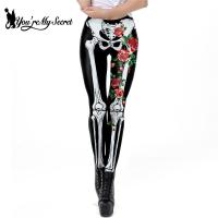 CW[You Re My Secret] Classic Skeleton Rose Leggings For Women 3D Printing Legging Fashion Halloween Workout Pants Fitness Leggins