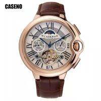 ⌚Caseno เสื้อแท้สิบช่องของผู้ชายนาฬิกากลไก Tourbillon อัตโนมัติ