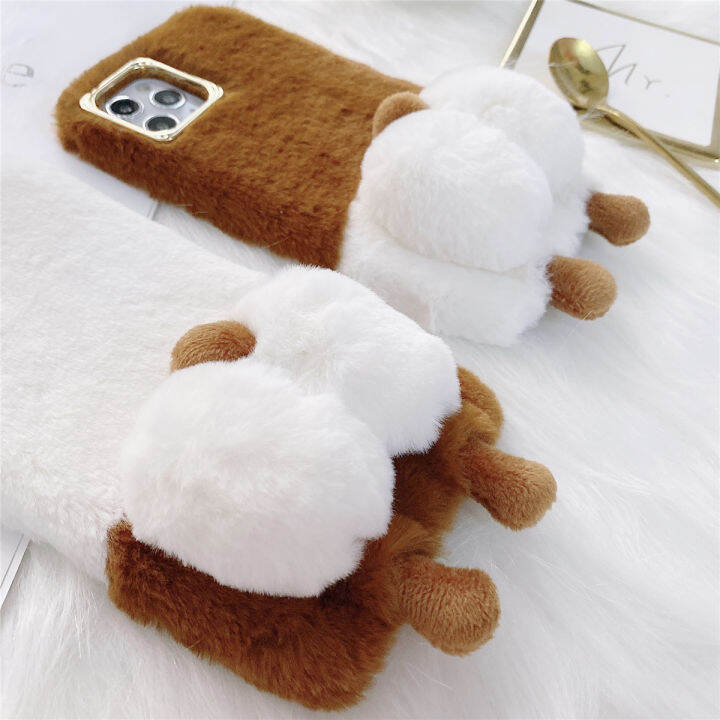 สำหรับ-oppo-reno2-reno3-reno4-reno5-reno6-reno7-z-ค้นหา-x3-pro-furry-case-น่ารัก-corgi-สุนัขหางกรณีกลับ-super-นุ่มตุ๊กตาของเล่น-plush-faux-fur-ขนปุยป้องกัน