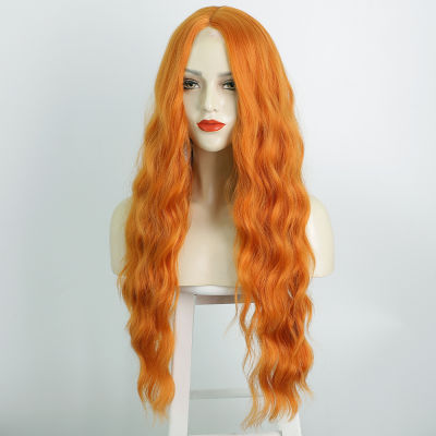 Yiyaobess 28inch Long Synthetic Orange Lace Wig Cosplay Middle Part Natural High Temperature Lolita Wigs For Women Peruca