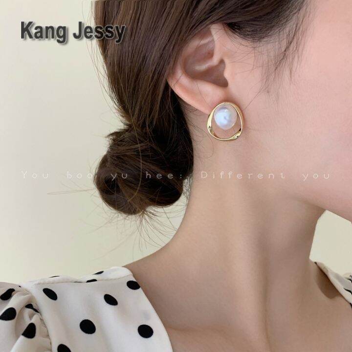 kang-jessy-ต่างหูห่วงห่วงมุกวินเทจสำหรับผู้หญิงต่างหูดีไซน์หรูสไตล์ฝรั่งเศสเฉพาะกลุ่มต่างหูมีเอกลักษณ์เฉพาะตัวหรูหราเบาๆ