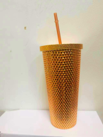 Gold Studded Diamond Tumbler 2022ฤดูใบไม้ร่วงฤดูหนาววันหยุด Bling ถ้วยน้ำแก้วท่องเที่ยวขวดกาแฟ Double Walled ฉนวน710Ml