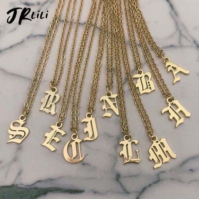 【CW】Vintage Initial Necklace For Women Stainless Steel Letter Chain Choker Collar Necklaces Goth Cute New Jewelry Gift bijoux femme