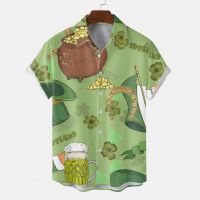 Us size youth mens shirt in Europe and the United States foreign trade clovers geometry Hawaiian short sleeve T-shirt printing muscle