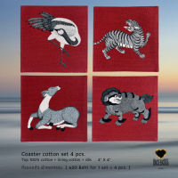 ที่รองแก้ว ผ้าคอทตอน  1 กล่อง 4 ชิ้น  Coaster cotton set 4 pcs (4" X 4" ) 100% cotton + lining cotton &amp; silk - จิม ทอมป์สัน - Jim Thompson