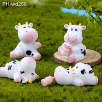 Resin Ornaments Decorations Milk Cow Animal White Cattle Micro Landscape Garden Little Statue Figurines Interior Home Decor 1PC