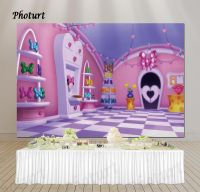 PHOTURT Pink Princess Room Backdrop Girl Birthday Banner Dressing Table Bow Photography Background Polyester Vinyl Decorat Props