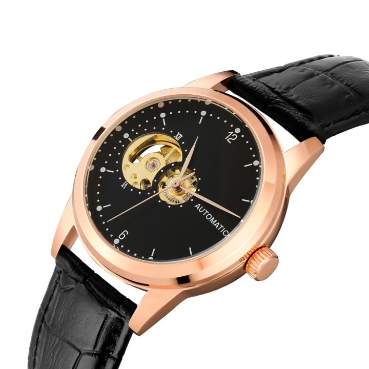 นาฬิกานาฬิกากลไกอัตโนมัติสีทองสำหรับผู้หญิงนาฬิกาอัตโนมัติแบบเรียบง่าย