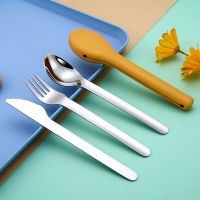 304 Stainless Steel Portable Tableware Set Travel Cutlery With Reusable Case Camping Picnic Cutlery Set Silicone Portable Case Flatware Sets