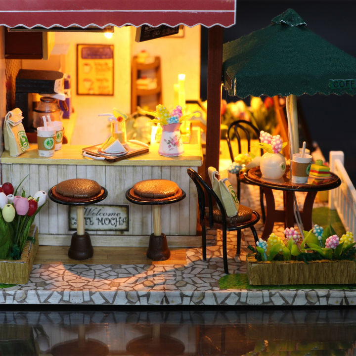 ร้านกาแฟบ้านตุ๊กตามินิบ้านตุ๊กตา-diy-บ้านหลังเล็กชุดห้องผลิตของเล่นเจ้าหญิงตกแต่งบ้านห้องนอนด้วยเฟอร์นิเจอร์