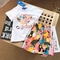 1set 2022 Childrens Clothing Childrens Short-Sleeved Suit Clover Summer Young and Older Boys and Girls