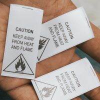 100PCS In stock Satin ribbon washing tag White care label keep away from heat and flame(fire) Stickers Labels