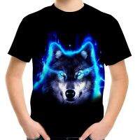 [Tsdopn34gpt]   Year childrens 3D t-sh blue flame animal wolf punk style boy girl T-shirt