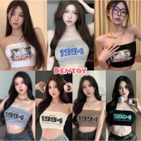 จัดส่งฟรี Bentoy(835/308)เสื้อเกาะอกมีฟองน้ำในตัว ผ้ายืด ผ้านิ่ม ใส่สบาย ลายวินเทจ