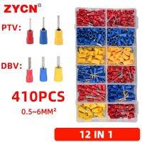 410PCS Assorted Crimp Pre-Insulated Terminal Spade DBV+PTV 0.5-6MM² 10-22AWG Cold-Pressed Pin Cable Electrical Connector Electrical Circuitry  Parts