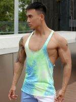 original Mr. Hui summer vest mens rainbow tie-dye stretch silky sleeveless t-shirt mens sports leisure fitness running