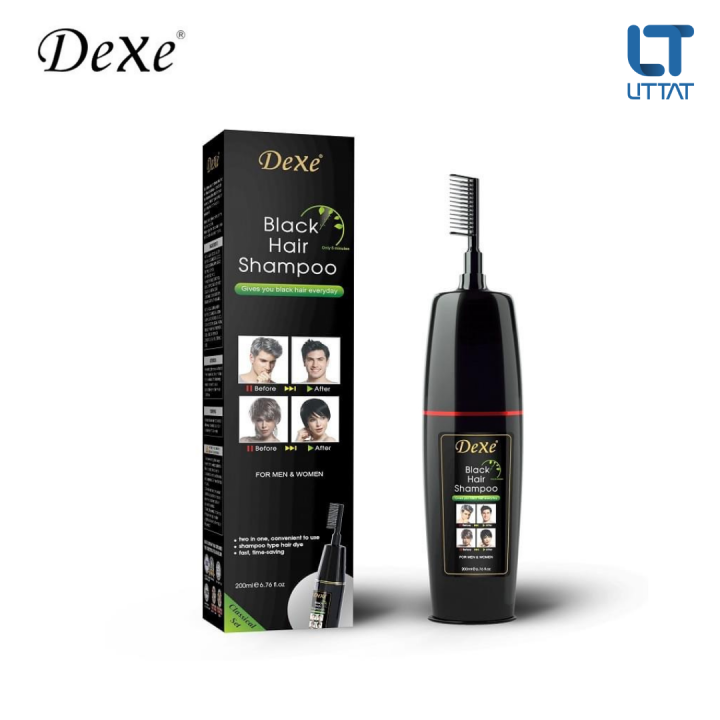 DEXE Black Hair Shampoo Comb 200ml Black Color Hair Dye Shampoo with