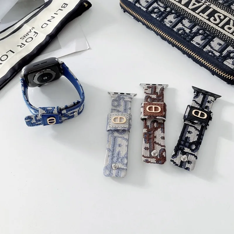 ❧♗ Fashion dior canvas leather suitable for apple band iwatch 7 June 5 4 3  2 se popular logo for men and women 【watch band】