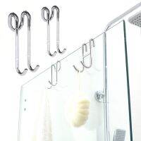 ↂ♠ Stainless Steel Shower Hooks Glass Door Shower Hook Lightweight Bathroom Hooks Bath Shower Screen Towel Hanger Shower Door