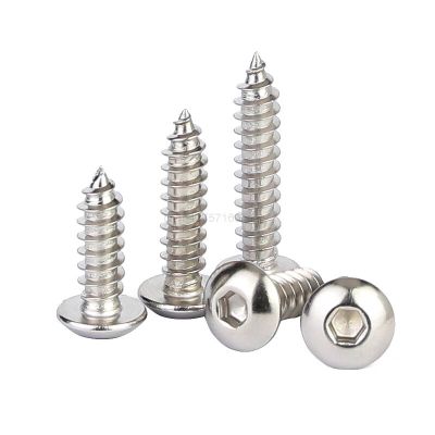 10/50pcs M3 M4 M5 M6 A2-70 304 Stainless Steel Allen Hexagon Hex Socket Button Round Head Self Tapping Wood Screw Length=6-50mm Nails Screws Fasteners