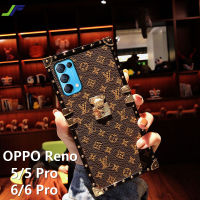 JieFie ซองหนังหรูหราสำหรับ OPPO Reno 5 Reno 6 Reno 5 Pro Reno 6 Pro Retro แฟชั่นสแควร์ Chrome Rivet ฝาครอบโทรศัพท์