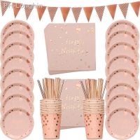 78pcs Rose Gold Birthday Decorations Disposable Tableware Set Paper Cup Plate Wedding Party Decorations Kids Babyshower