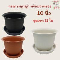 โปรแรง กระถางต้นไม้ 10 นิ้ว พร้อมจานรอง เซท 12 ใบ (ลอน) กระถางต้นไม้พลาสติก สีขาว สีดำ สีเทา สีส้ม เก็บเงินปลายทาง